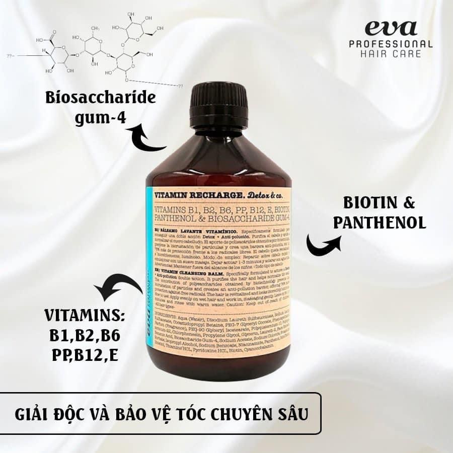 Dầu gội đầu thải độc & phục hồi tóc Eva Professional Vitamin Recharge Detox 500ml